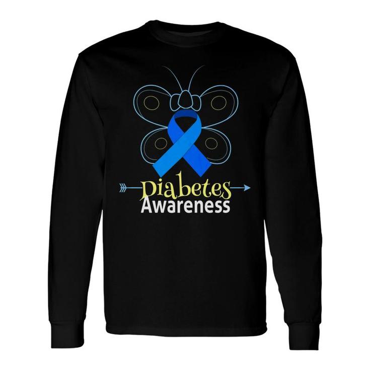 Butterfly Blue Ribbon Diabetes Awareness Women Men Long Sleeve T-Shirt