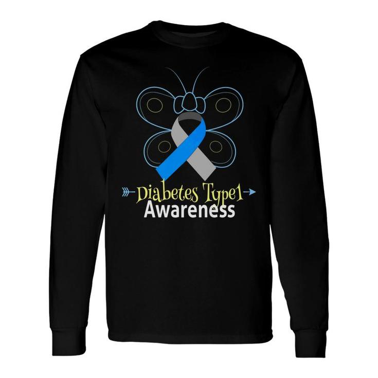 Butterfly Blue Ribbon Diabetes Type 1 Awareness Women Long Sleeve T-Shirt