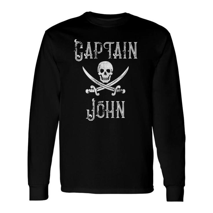 Captain John Vintage Personalized First Name Pirate Long Sleeve T-Shirt