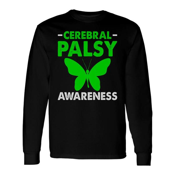 Cerebral Palsy Awareness Palsy Related Green Ribbon Butterfly Long Sleeve T-Shirt