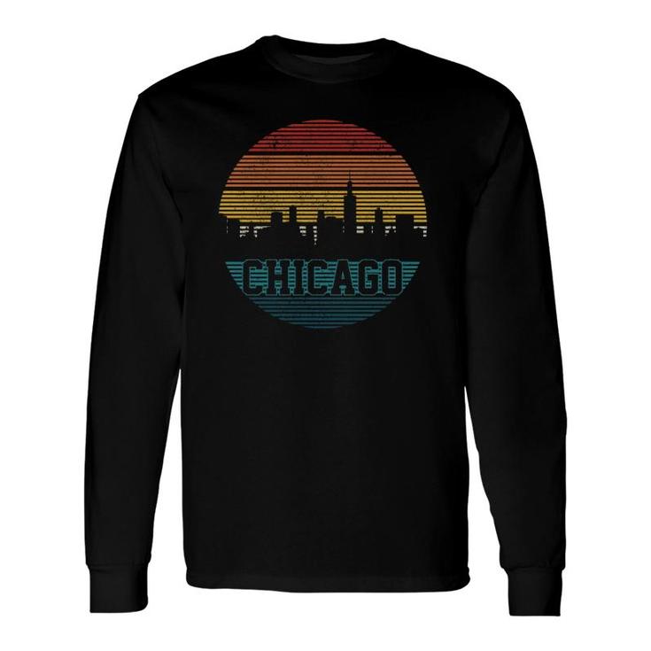Chicago Skyline Vintage Retro Illinois Pride Long Sleeve T-Shirt T-Shirt