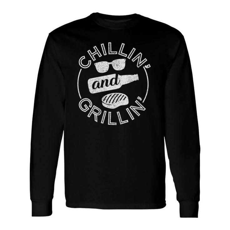 Chillin And Grillin Bbq Lover Dad Husband Grillmasters V-Neck Long Sleeve T-Shirt