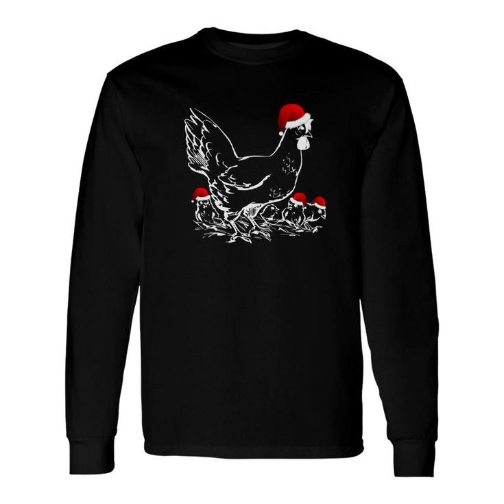 Christmas Chicken Hen And Chicks Santa Hat Tee Long Sleeve T-Shirt
