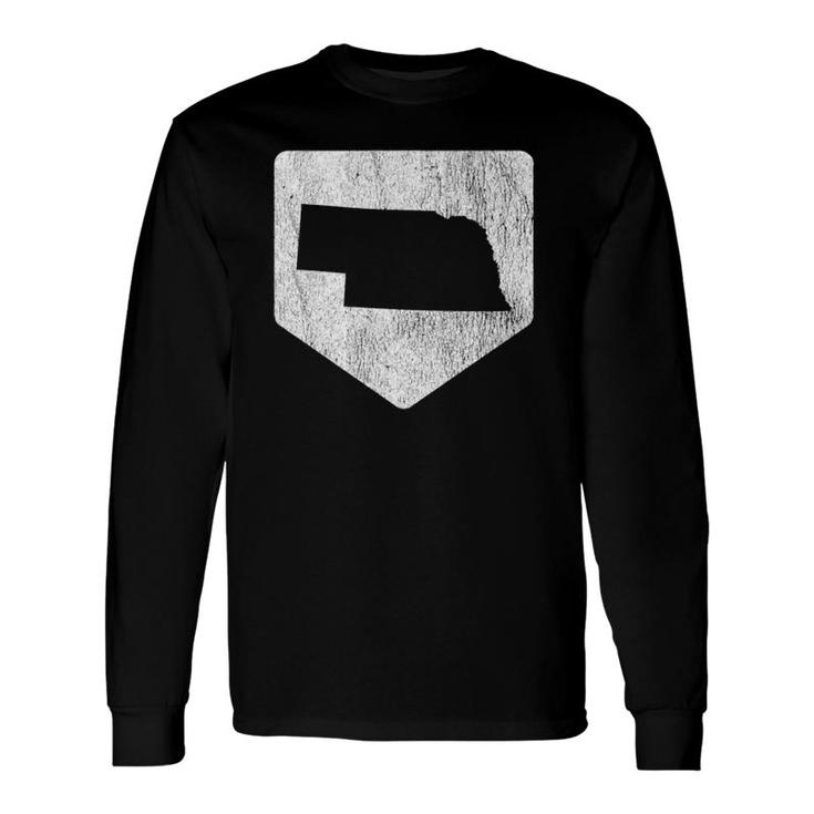 Cool Nebraska Baseball Home Plate State Outline Retro Long Sleeve T-Shirt