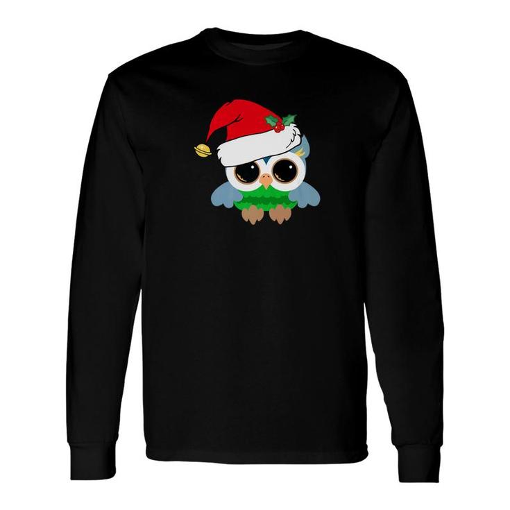 Cute Christmas Owl In Santa Hat Pretty Owls Long Sleeve T-Shirt