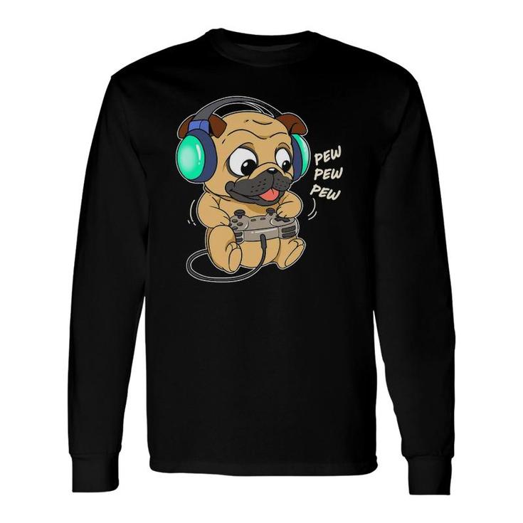 Cute Gaming Pug Pew Video Game Computer Player Long Sleeve T-Shirt T-Shirt
