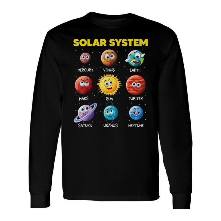 Cute Solar System Planet Faces Space Science Boy Girl Long Sleeve T-Shirt