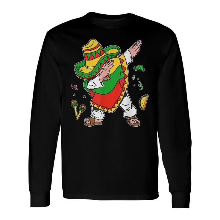 Dabbing Mexican Poncho Cinco De Mayo Boys Men Sombrero Dab Long Sleeve T-Shirt