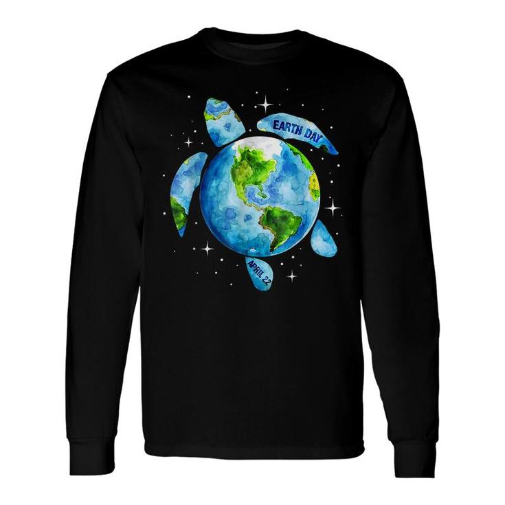 Earth Day 2022 Restore Earth Sea Turtle Art Save The Planet Long Sleeve T-Shirt