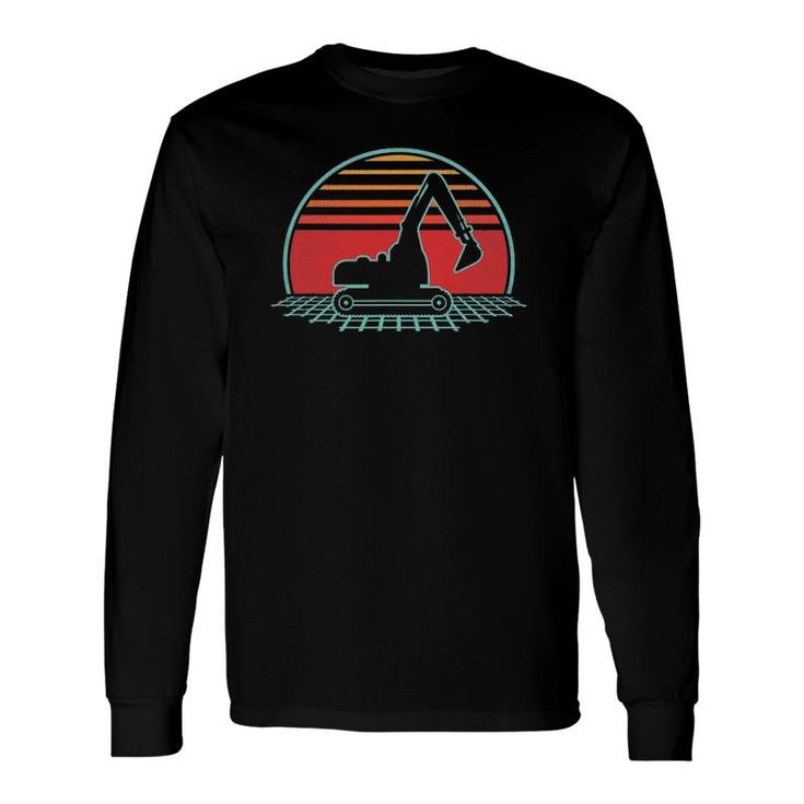 Excavator Retro Vintage 80S Style Construction Worker Long Sleeve T-Shirt