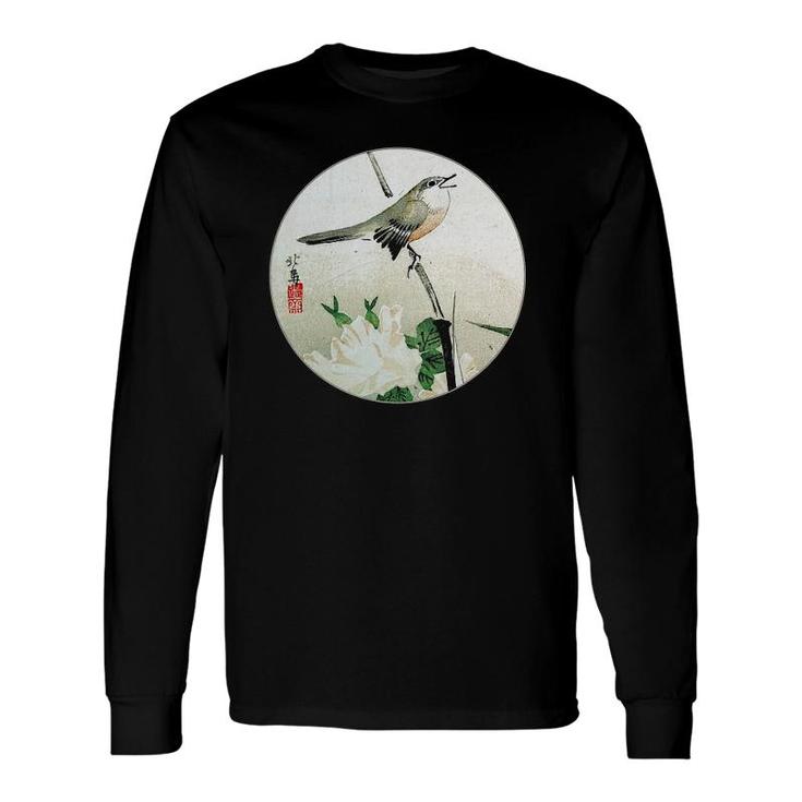 Famous Vintage Japanese Woodblock Art Roses And Nightingale Long Sleeve T-Shirt
