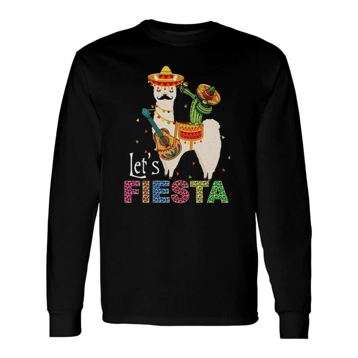 Lets Fiesta Llama Cinco De Mayo Cactus Sombrero Maracas Long Sleeve T-Shirt