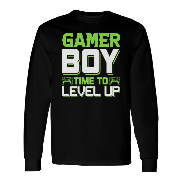 Gamer Boy Time To Level Up Birthday Boy Matching Video Gamer Long Sleeve T-Shirt
