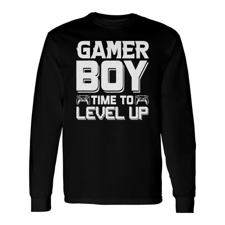 Gamer Boy Time To Level Up White Birthday Boy Matching Video Gamer Long Sleeve T-Shirt