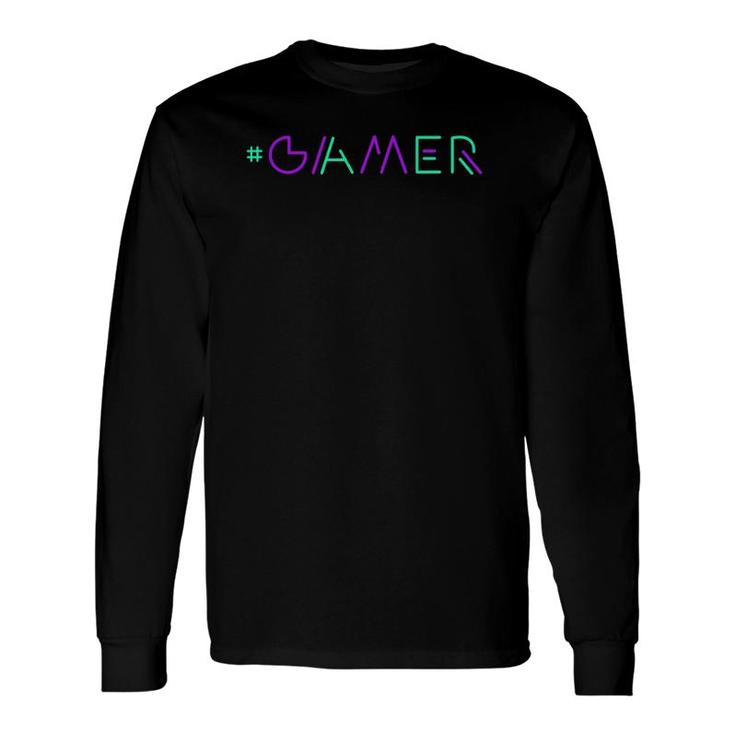 Gamer Retro Gaming Gamer & Video Game Lover Green-Purple Long Sleeve T-Shirt