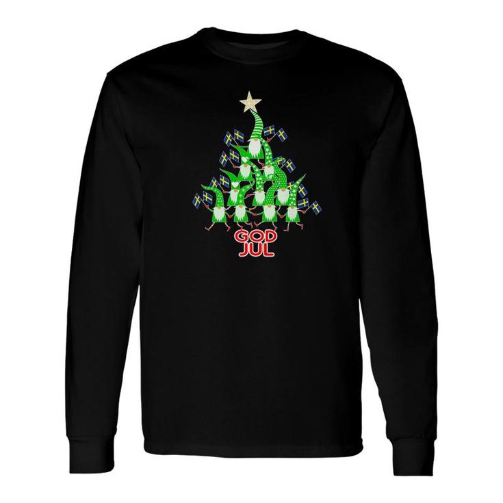 God Jul Christmas Tree Tomte Nisse Gnome Swedish Flag Long Sleeve T-Shirt