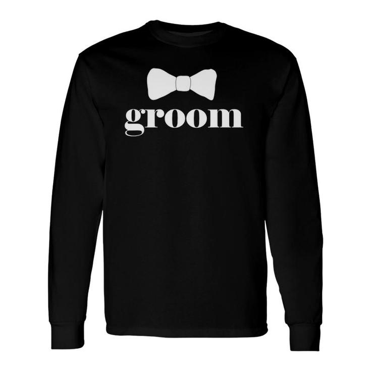 Groom Bow Tie Bachelor Party Outfit Cool Wedding Long Sleeve T-Shirt T-Shirt