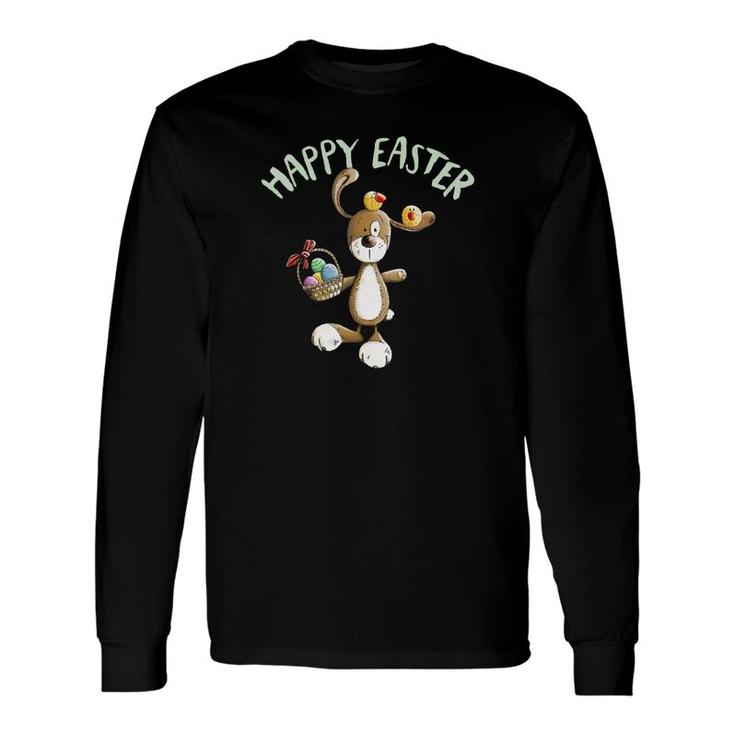 Happy Easter Bunny With Eggs Chicks And Basket Long Sleeve T-Shirt