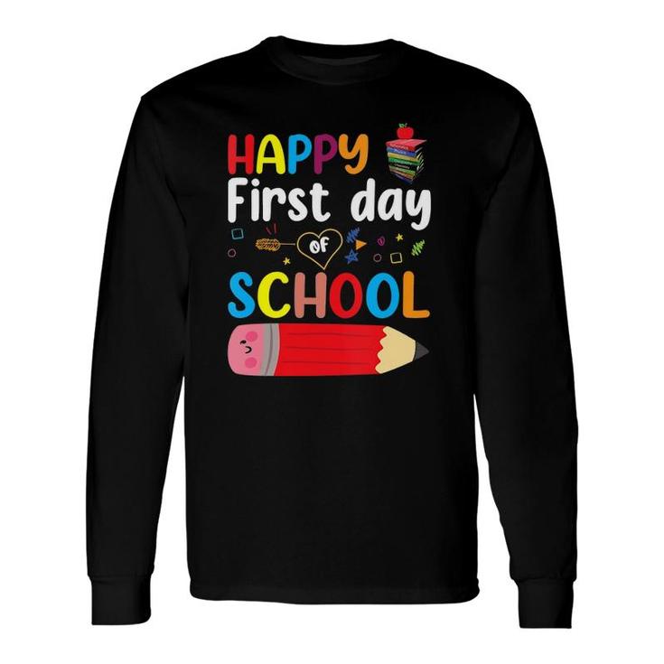 Happy First Day Of School Teacher Student V-Neck Long Sleeve T-Shirt