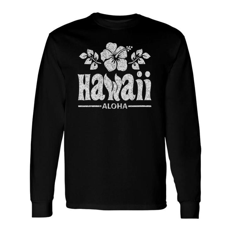 Hawaii Flowers Distressed White Print V-Neck Long Sleeve T-Shirt