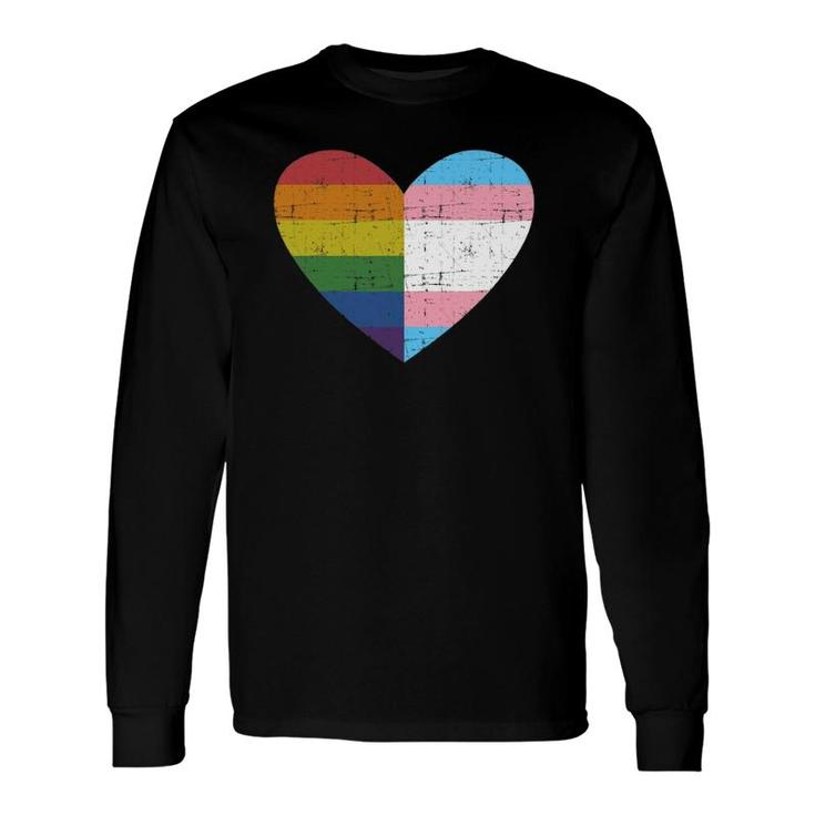 Heart With Rainbow And Transgender Flag For Pride Month Long Sleeve T-Shirt T-Shirt