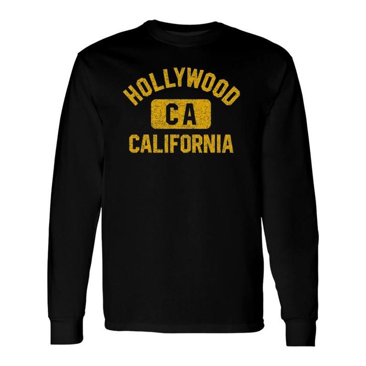 Hollywood Ca California Gym Style Distressed Amber Print Long Sleeve T-Shirt T-Shirt