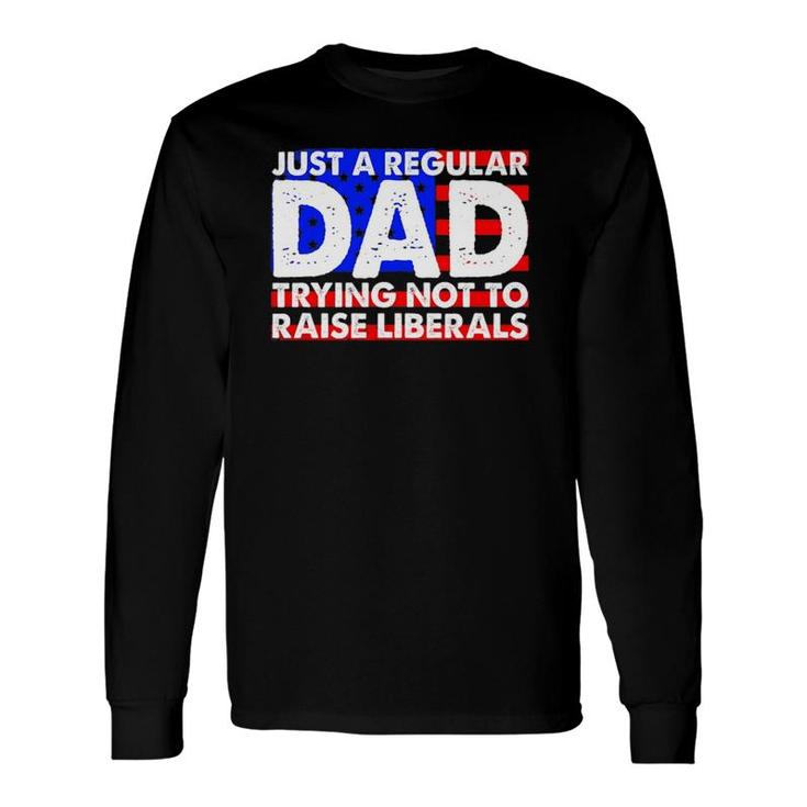 Just A Regular Dad Trying Not To Raise Liberals America Flag Long Sleeve T-Shirt