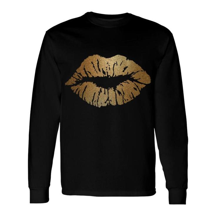 Kiss Lips Sparkle Glitter Valentine Sexy Love Good Vibe Gold Long Sleeve T-Shirt