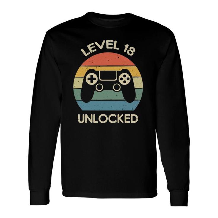 Level 18 Unlocked 18Th Gaming Birthday Video Game Lover Long Sleeve T-Shirt