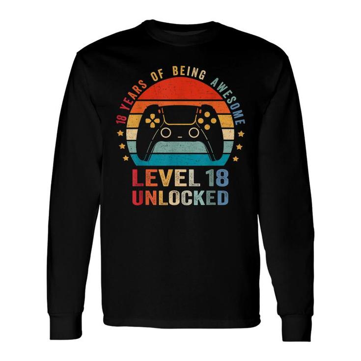 Level 18 Unlocked 18Th Video Gamer Birthday Boy Long Sleeve T-Shirt