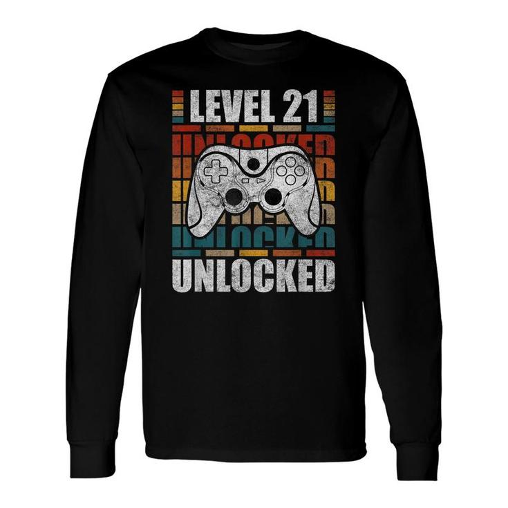 Level 21 Unlocked Retro Video Gamer Birthday Long Sleeve T-Shirt