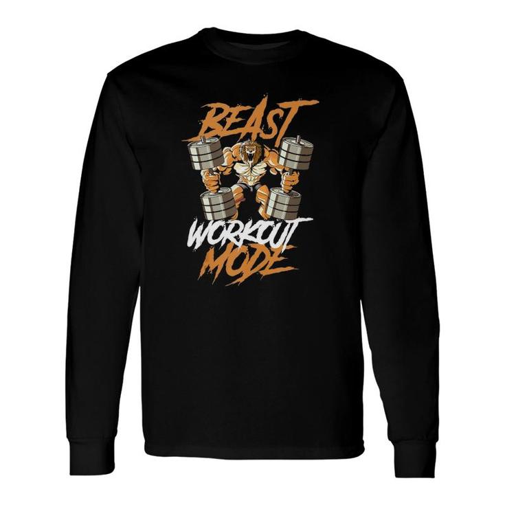 Lion Beast Workout Mode Lifting Weights Muscle Fitness Gym Long Sleeve T-Shirt T-Shirt