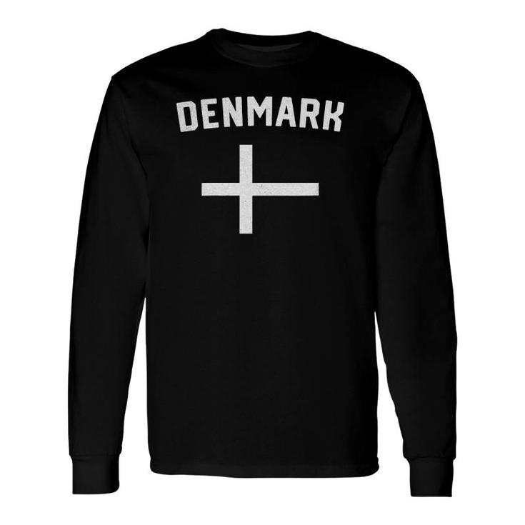 I Love Denmark Minimalist Danish Flag V-Neck Long Sleeve T-Shirt