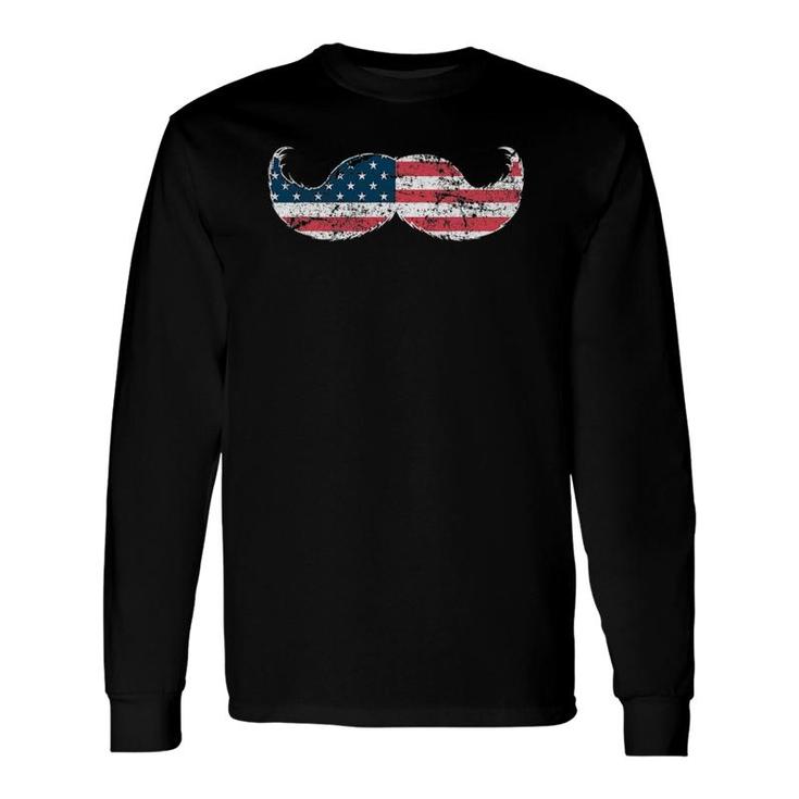 Mustache Silhouette American Flag Usa July 4Th Long Sleeve T-Shirt