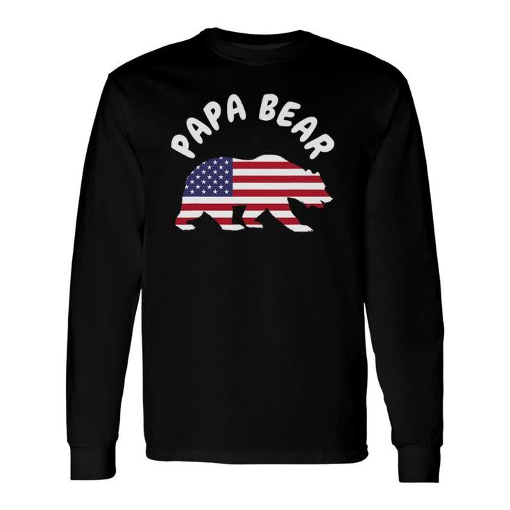 Papa Bear Fathers Day Usa American Flag 4Th Of July Long Sleeve T-Shirt