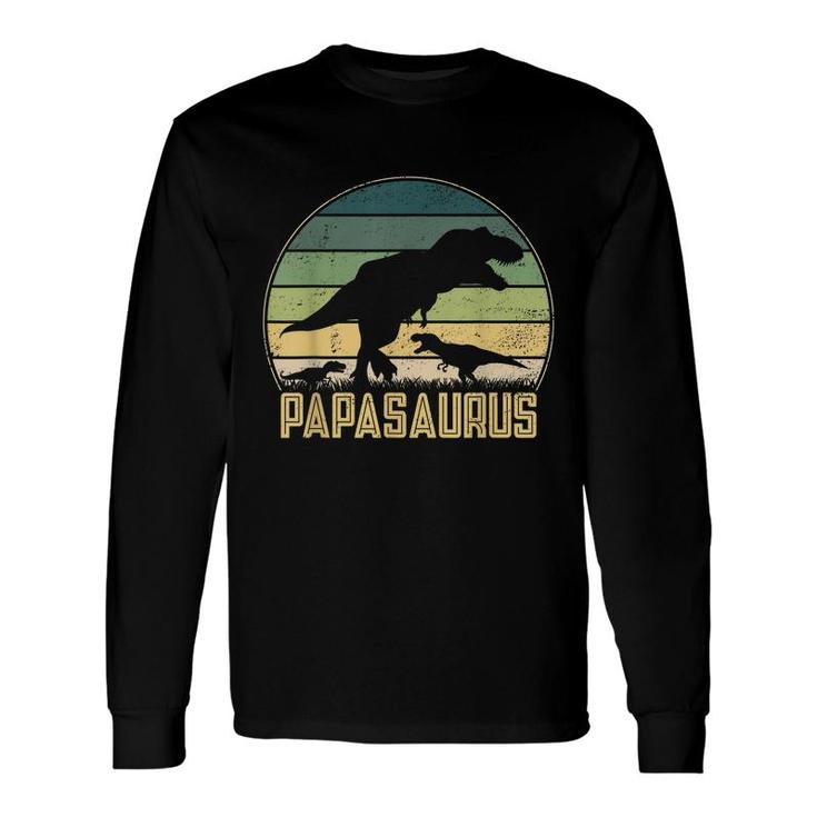 Papasaurus 2 Vintage Retro Sunset Dad Dinosaur Long Sleeve T-Shirt