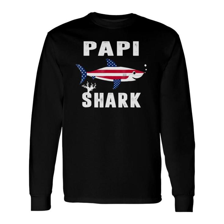 Papi Shark American Usa Flag Fathers Day For Dad Long Sleeve T-Shirt