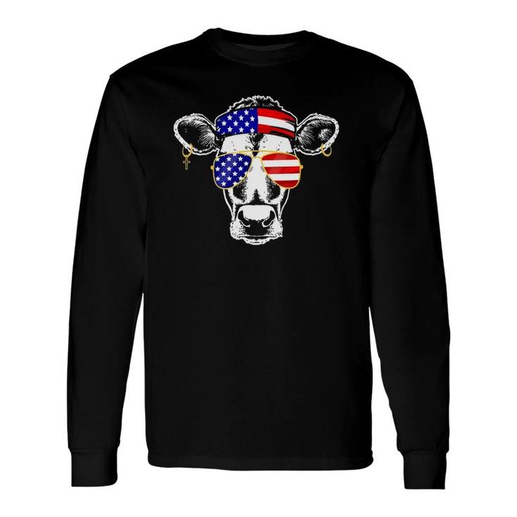 Patriotic Cow American Flag Sunglasses 4Th Of July Heifer Long Sleeve T-Shirt