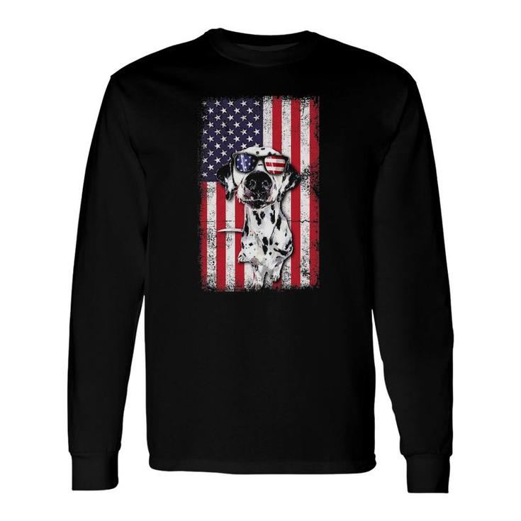 Patriotic Dalmatian 4Th Of July Sunglasses Usa American Flag Long Sleeve T-Shirt