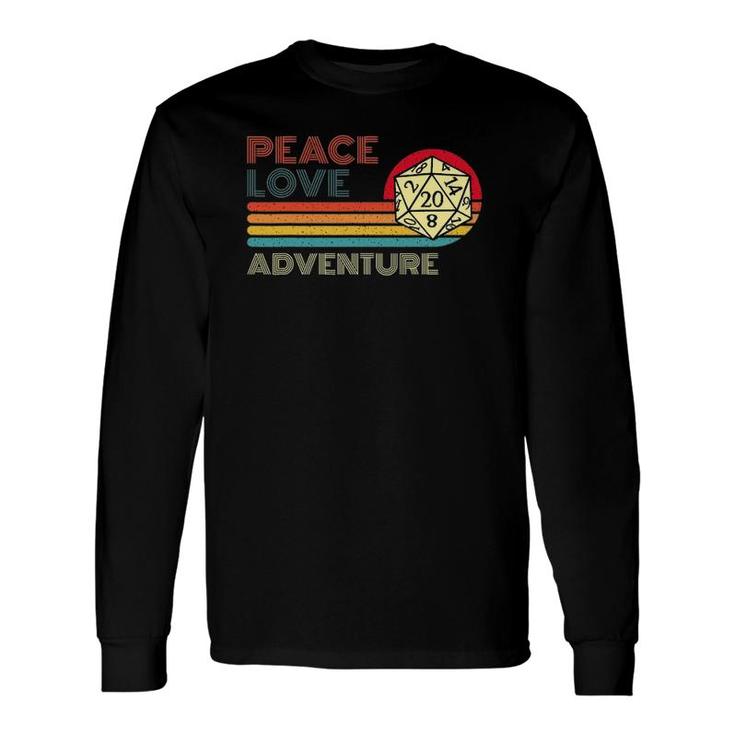 Peace Love Adventure Retro Vintage Sunset Dungeons D20 Gamer Long Sleeve T-Shirt