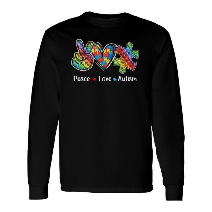 Peace Love Autism Awareness Pop It Fidget Toy Autism Puzzle Long Sleeve T-Shirt T-Shirt