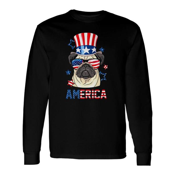 Pug Dog America 4Th Of July Usa Flag Patriotic Long Sleeve T-Shirt