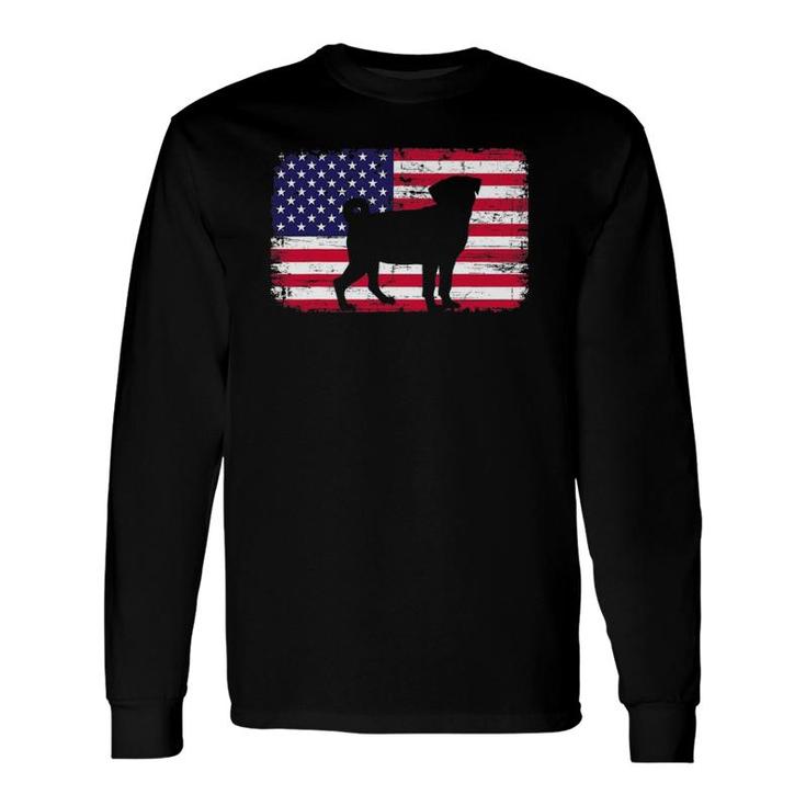 Pug Dog American Flag Heart 4Th Of July Usa Patriotic Men Long Sleeve T-Shirt