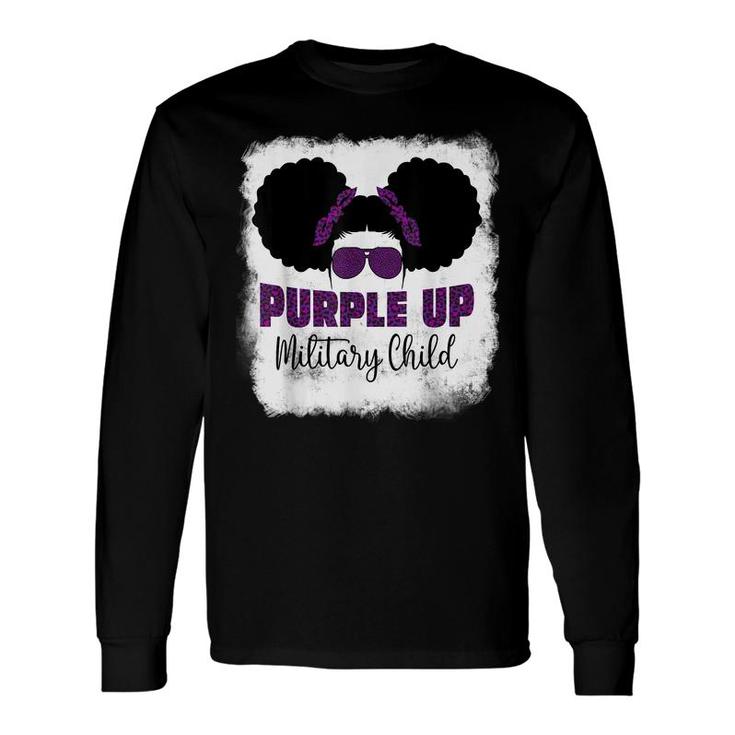 Purple Up For Military Child Month Messy Bun Bleached Long Sleeve T-Shirt