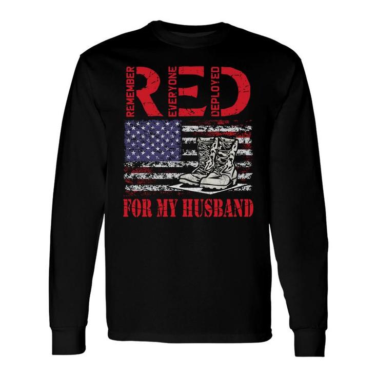Red Friday For My Husband Army Military Wife Us Flag Veteran Long Sleeve T-Shirt