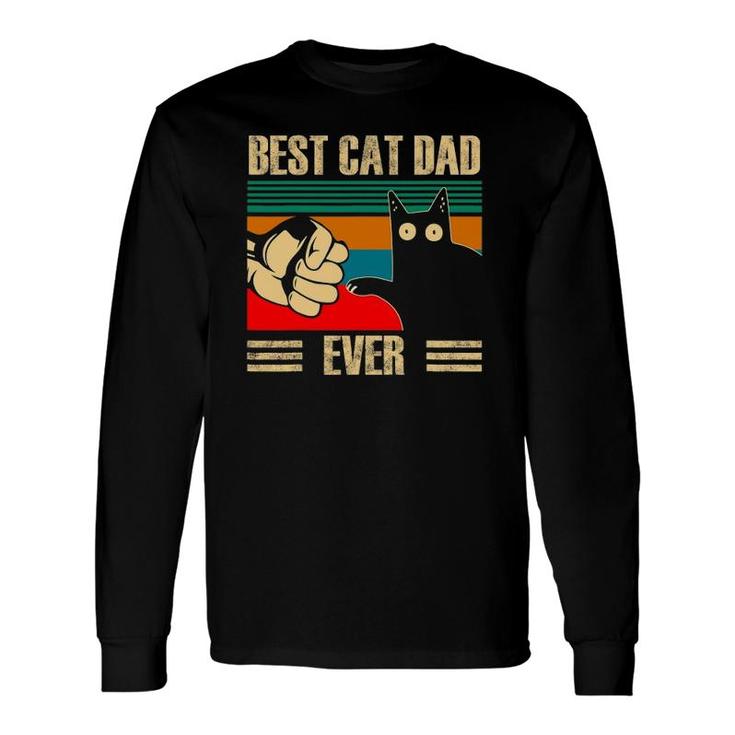 Retro Vintage Best Cat Dad Ever Black Cat Fist Pump Long Sleeve T-Shirt