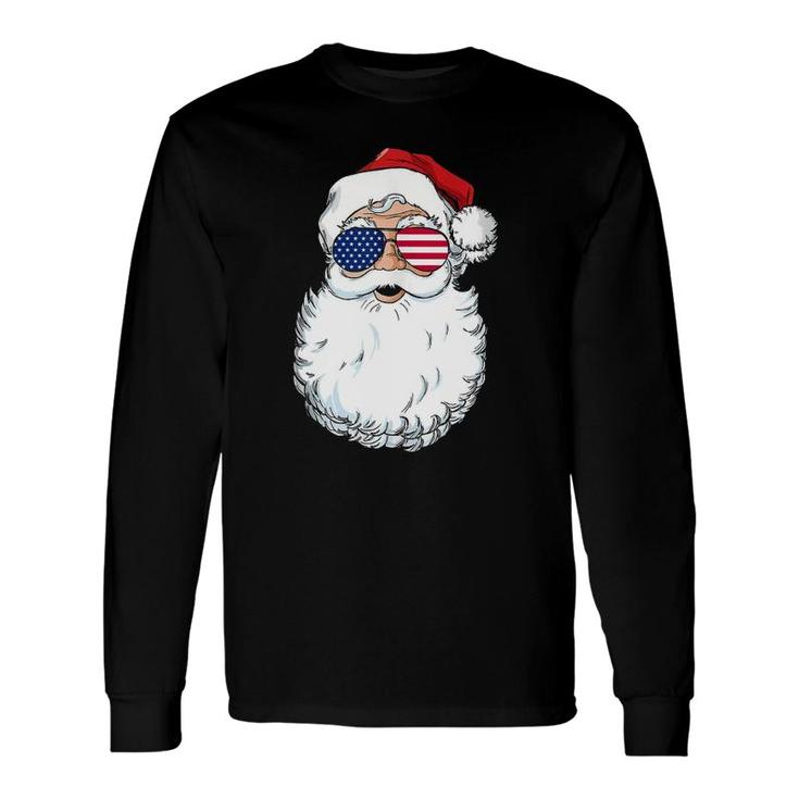 Santa Claus Patriotic Usa Sunglasses Christmas In July Santa Long Sleeve T-Shirt