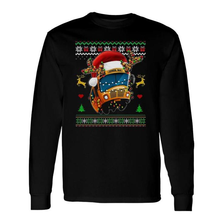 School Bus Driver Reindeer Santa Hat Ugly Christmas Long Sleeve T-Shirt