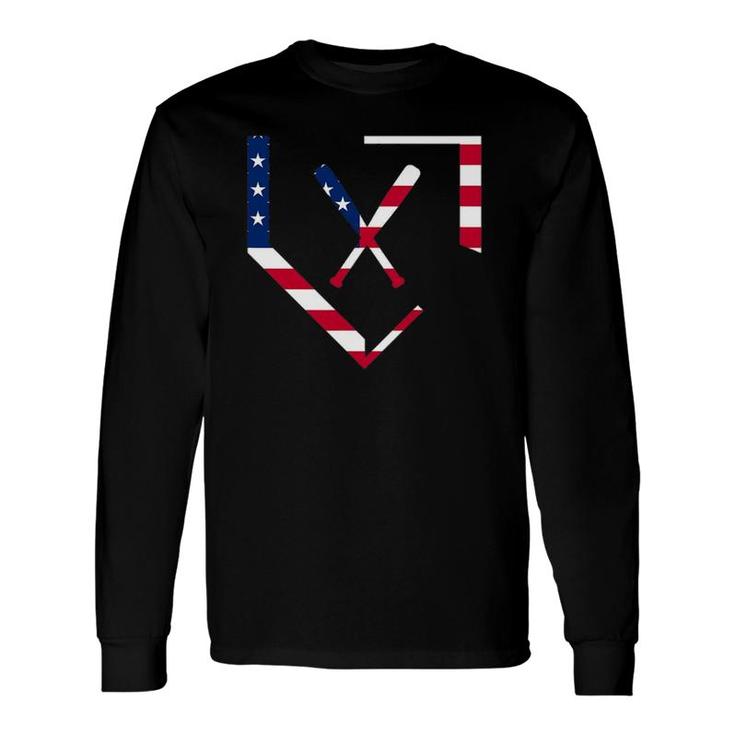 Stars And Stripes Home Plate Baseball Bats American Flag Usa Long Sleeve T-Shirt