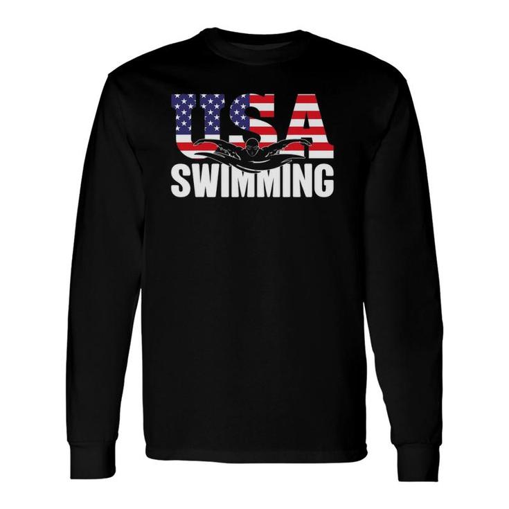 Swimming Us American Flag Water Swimmer & Swim Long Sleeve T-Shirt